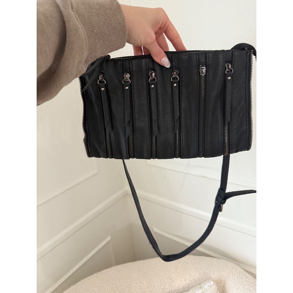 Sondra Roberts Black Clutch w/ Multi Zipper Detail – Edgy Y2K Vegan‎ Leather Bag
